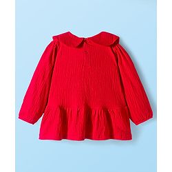 Babyhug Single Jersey Knit Full Sleeves Top and Pant Set With Bow Print - Red & White