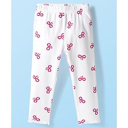 Babyhug 100% Cotton Single Jersey Knit Full Sleeves Top and Pant Set With Bow Print - Red & White
