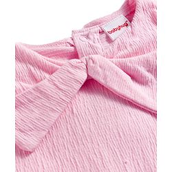 Babyhug Crinkle Knit Full Sleeves Top & Pant with Heart Print - Pink & Purple