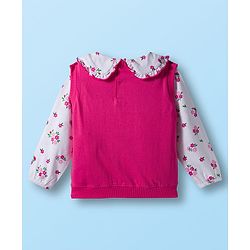 Babyhug 100% Cotton Single Jersey Knit Full Sleeves Top & Pant Set With Floral Print - Pink