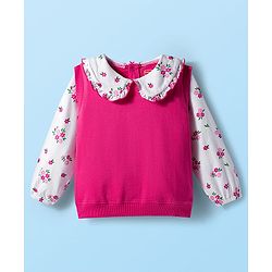 Babyhug 100% Cotton Single Jersey Knit Full Sleeves Top & Pant Set With Floral Print - Pink