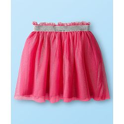 Babyhug Single Jersey Knit Frill Sleeves Top & mesh Skirt Set With Text Print - White & Pink
