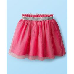 Babyhug Single Jersey Knit Frill Sleeves Top & mesh Skirt Set With Text Print - White & Pink