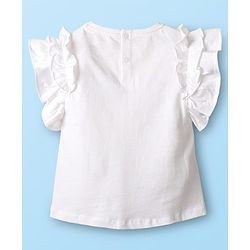 Babyhug Single Jersey Knit Frill Sleeves Top & mesh Skirt Set With Text Print - White & Pink