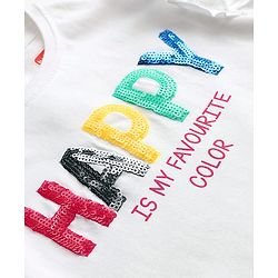 Babyhug Single Jersey Knit Frill Sleeves Top & mesh Skirt Set With Text Print - White & Pink