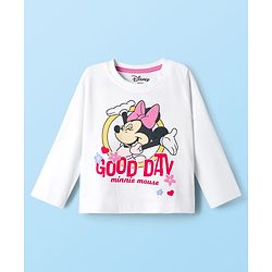 Babyhug Disney Single Jersey Knit Full Sleeves Night Suit With Minnie Mouse Graphics - White & Red