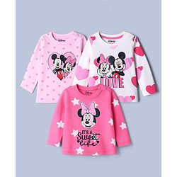Babyhug Disney Single Jersey Knit Full Sleeves T-Shirts with Minnie & Friends Graphics Pack of 3 - Pink & White