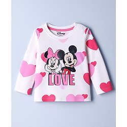 Babyhug Disney Single Jersey Knit Full Sleeves T-Shirts with Minnie & Friends Graphics Pack of 3 - Pink & White
