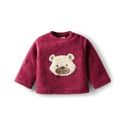 Babyhug Velour Knit Full Sleeves Winter wear Night Suit With Bear Patch - Wine