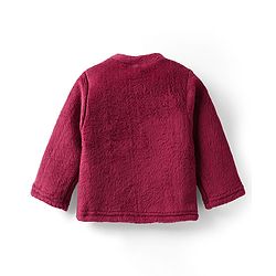 Babyhug Velour Knit Full Sleeves Winter wear Night Suit With Bear Patch - Wine