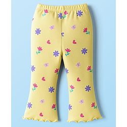 Babyhug Cotton Lycra Knit Full Length Leggings With Floral Print & Stretch - Yellow