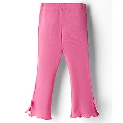Babyhug Rib Cotton Lycra Knit Full Length Leggings with Stretch & Bow Applique - Pink