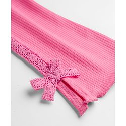 Babyhug Rib Cotton Lycra Knit Full Length Leggings with Stretch & Bow Applique - Pink