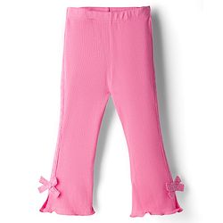 Babyhug Rib Cotton Lycra Knit Full Length Leggings with Stretch & Bow Applique - Pink