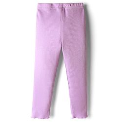 Babyhug Rib Knit Full Length Solid Color Leggings With Stretch - Lavender