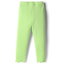 Babyhug Rib Cotton Knit Full Length Leggings With Stretch & Floral Applique - Green