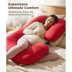 Babyhug 100% Cotton Flexible & Supportive U Shape Maternity Pillow- Maroon| Soft Yet Firm| Breathable Fabric| Sleep Feeding & Back Support| Pre & Post Natal| Promotes Peaceful Sleep| Full Body Support