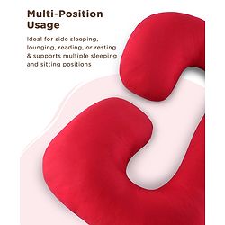 Babyhug 100% Cotton Flexible & Supportive U Shape Maternity Pillow- Maroon| Soft Yet Firm| Breathable Fabric| Sleep Feeding & Back Support| Pre & Post Natal| Promotes Peaceful Sleep| Full Body Support