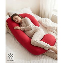 Babyhug 100% Cotton Flexible & Supportive U Shape Maternity Pillow- Maroon| Soft Yet Firm| Breathable Fabric| Sleep Feeding & Back Support| Pre & Post Natal| Promotes Peaceful Sleep| Full Body Support