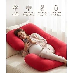 Babyhug 100% Cotton Flexible & Supportive U Shape Maternity Pillow- Maroon| Soft Yet Firm| Breathable Fabric| Sleep Feeding & Back Support| Pre & Post Natal| Promotes Peaceful Sleep| Full Body Support