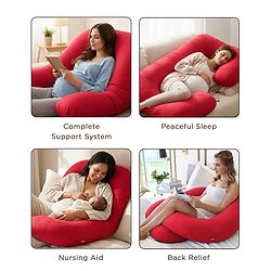 Babyhug 100% Cotton Flexible & Supportive U Shape Maternity Pillow- Maroon| Soft Yet Firm| Breathable Fabric| Sleep Feeding & Back Support| Pre & Post Natal| Promotes Peaceful Sleep| Full Body Support