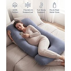 Babyhug 100% Cotton Flexible & Supportive U Shape Maternity Pillow- Maroon| Soft Yet Firm| Breathable Fabric| Sleep Feeding & Back Support| Pre & Post Natal| Promotes Peaceful Sleep| Full Body Support