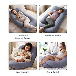 Babyhug 100% Cotton Flexible & Supportive U Shape Maternity Pillow- Maroon| Soft Yet Firm| Breathable Fabric| Sleep Feeding & Back Support| Pre & Post Natal| Promotes Peaceful Sleep| Full Body Support