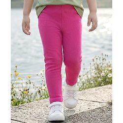 Babyhug Rib Cotton Lycra Knit Solid Leggings With Stretch - Pink