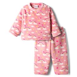 Babyhug Velour Knit Full Sleeves Winter Wear Co-ords Night Suit With Heart Print - Pink