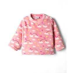 Babyhug Velour Knit Full Sleeves Winter Wear Co-ords Night Suit With Heart Print - Pink