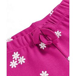 Babyhug Cotton Lycra Rib Knit Full Length Leggings With Stretch & Floral & Bow Applique Pack of 2 - Pink & Dark Pink