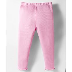 Babyhug Cotton Lycra Rib Knit Full Length Leggings With Stretch & Floral & Bow Applique Pack of 2 - Pink & Dark Pink