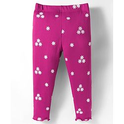 Babyhug Cotton Lycra Rib Knit Full Length Leggings With Stretch & Floral & Bow Applique Pack of 2 - Pink & Dark Pink