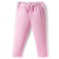 Babyhug Cotton Lycra Rib Knit Full Length Leggings With Stretch & Floral & Bow Applique Pack of 2 - Pink & Dark Pink
