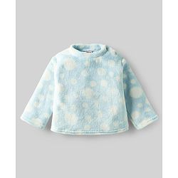 Babyhug Velour Knit Full Sleeves Co-ords Night Suit With Polka Dots - Light Blue