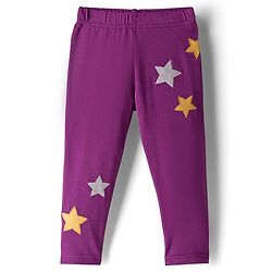 Babyhug Cotton Lycra Full Length Legging with Stretch & Stars Embroidery - Purple