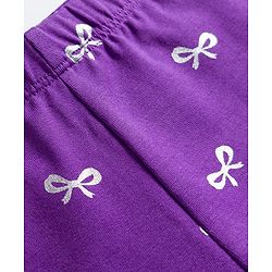 Babyhug Cotton Lycra Knit Full Length Leggings with Stretch & Bow Print - Purple