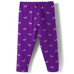 Babyhug Cotton Lycra Knit Full Length Leggings with Stretch & Bow Print - Purple