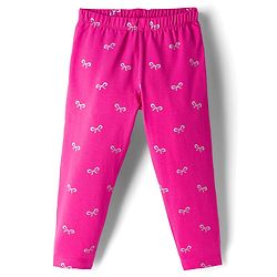 Babyhug Cotton Lycra Knit Full Length Leggings with Stretch & Bow Print - Pink