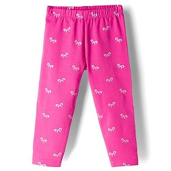 Babyhug Cotton Lycra Knit Full Length Leggings with Stretch & Bow Print - Pink