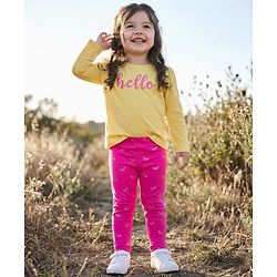 Babyhug Cotton Lycra Knit Full Length Leggings with Stretch & Bow Print - Pink