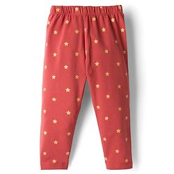 Babyhug Cotton Lycra Knit Full Length Leggings with Stretch & Stars Print - Rust Orange