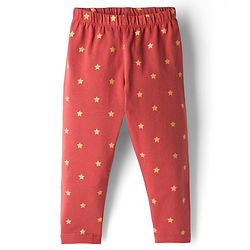 Babyhug Cotton Lycra Knit Full Length Leggings with Stretch & Stars Print - Rust Orange