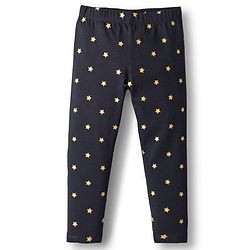 Babyhug Cotton Lycra Knit Full Length Leggings With Stretch & Star Print - Black