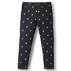 Babyhug Cotton Lycra Knit Full Length Leggings With Stretch & Star Print - Black