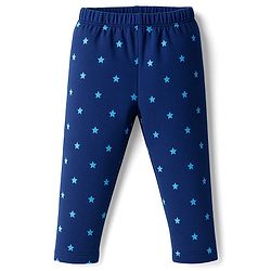 Babyhug Cotton Lycra Knit Full Length Leggings With Star Print & Stretch - Navy Blue