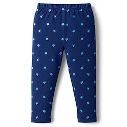 Babyhug Cotton Lycra Knit Full Length Leggings With Star Print & Stretch - Navy Blue