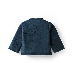 Babyhug Velour Knit Full Sleeves Winterwear Nightsuit with Bear Patch - Navy Blue