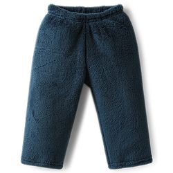 Babyhug Velour Knit Full Sleeves Winterwear Nightsuit with Bear Patch - Navy Blue