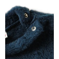 Babyhug Velour Knit Full Sleeves Winterwear Nightsuit with Bear Patch - Navy Blue
